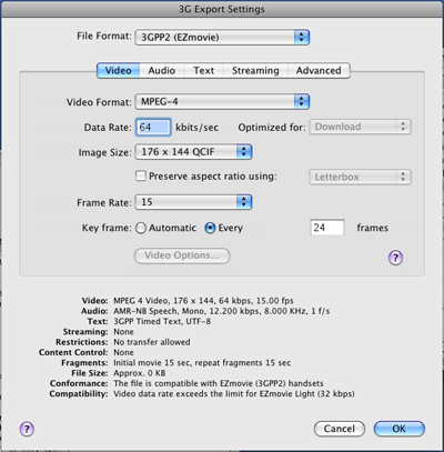 PcP Encodings - 3GPP (EZmovie) - Video Settings